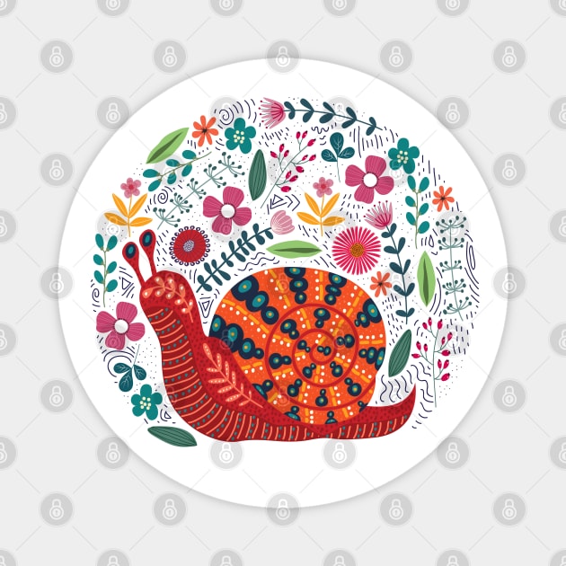 Snail Hand drawn Floral Illustration Magnet by Mako Design 